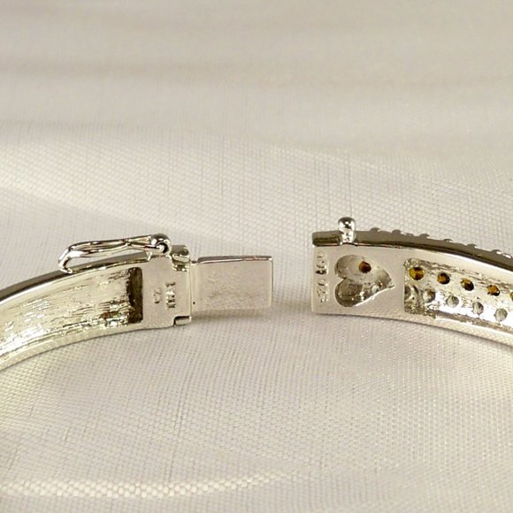 New Champagne Cubic Zirconias Silver Designer Cuff Necklace - Picture 5 of 9